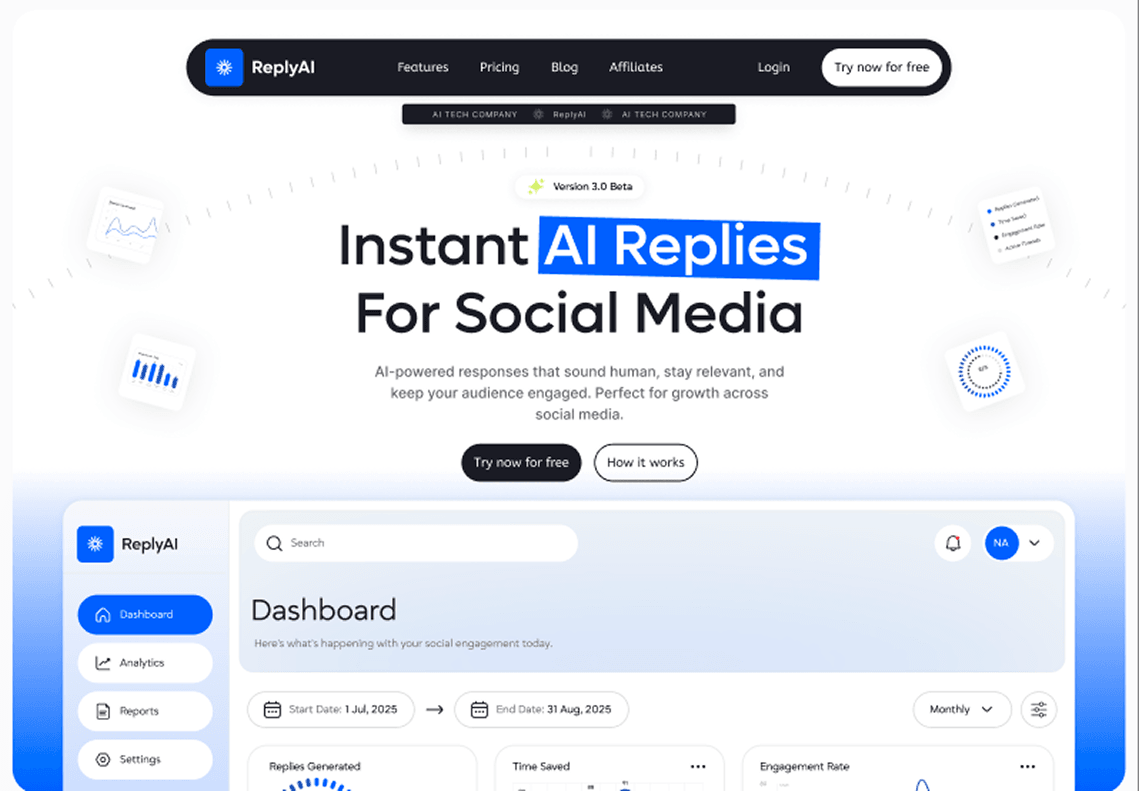 AI reply SaaS product dashboard